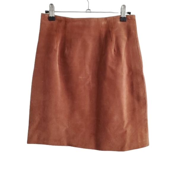 Vintage Via Maxx Genuine Suede Leather Skirt Brown - Picture 1 of 7
